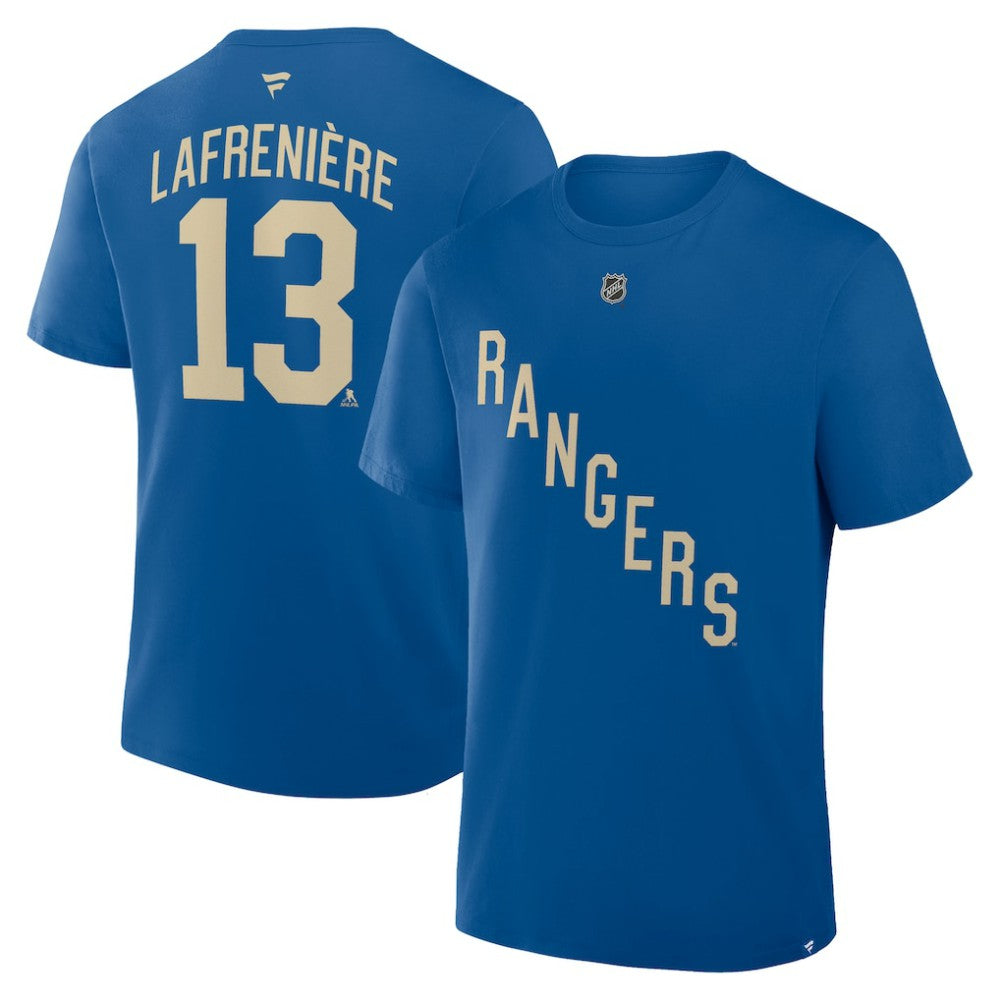 NHL Alexis Lafreniere New York Rangers Fanatics Authentic Stack Name & Number T-Shirt - Blue