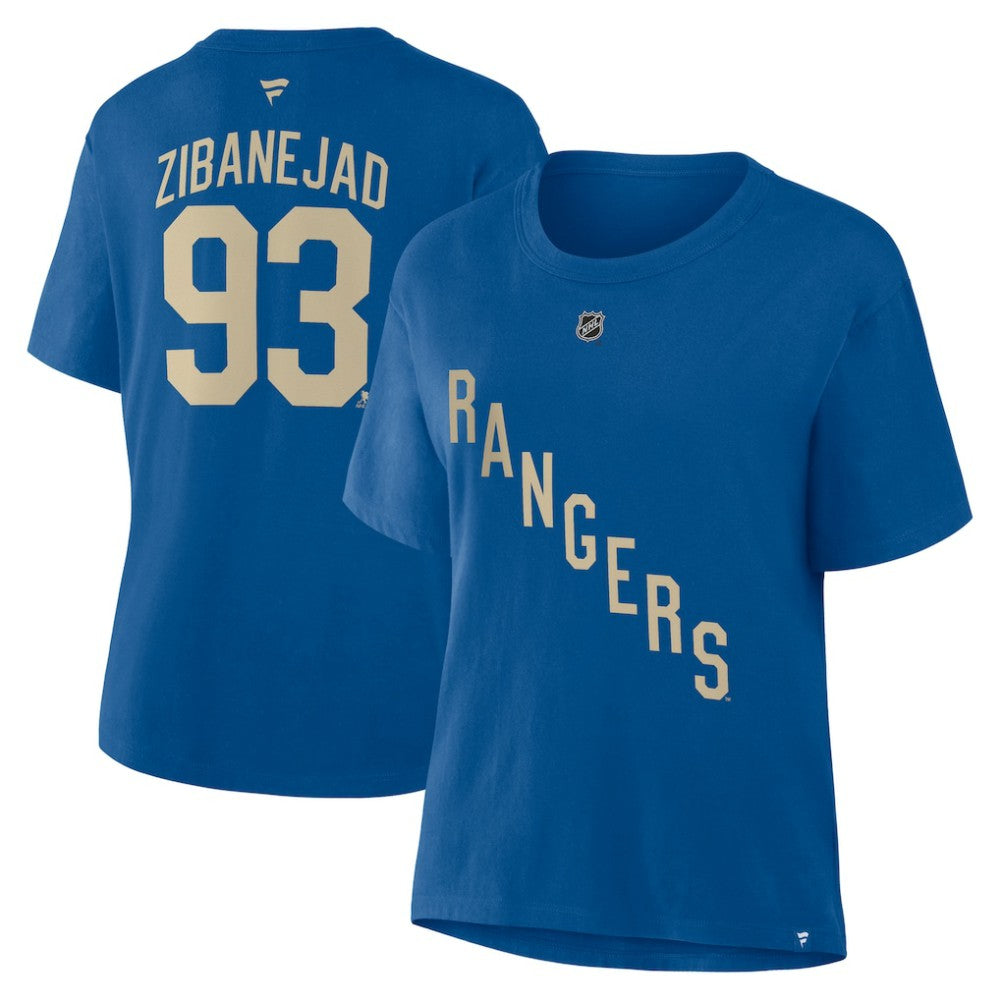 NHL Mika Zibanejad New York Rangers Fanatics Women's Authentic Stack Name & Number T-Shirt - Blue