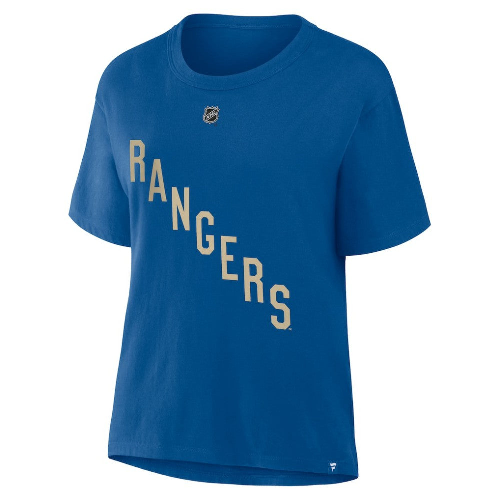 NHL Mika Zibanejad New York Rangers Fanatics Women's Authentic Stack Name & Number T-Shirt - Blue