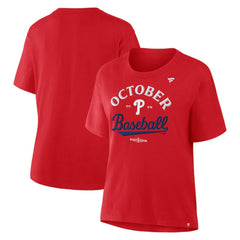 Philadelphia Phillies  Women's Fanatics 2025 MLB Postseason Locker Room T-Shirt - Red T-shirts