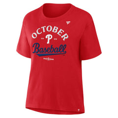 Philadelphia Phillies  Women's Fanatics 2025 MLB Postseason Locker Room T-Shirt - Red T-shirts