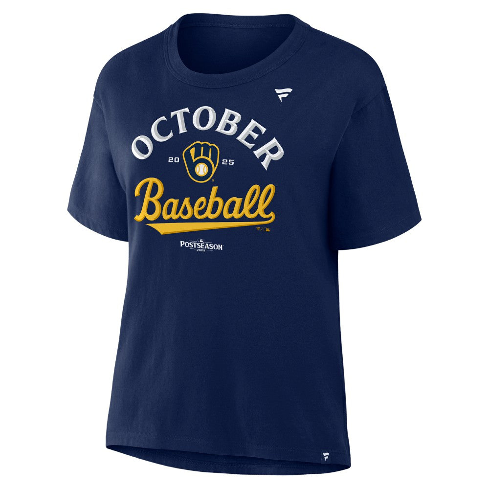 Milwaukee Brewers  Women's 2025 MLB Postseason Locker Room T-Shirt - Navy T-shirts