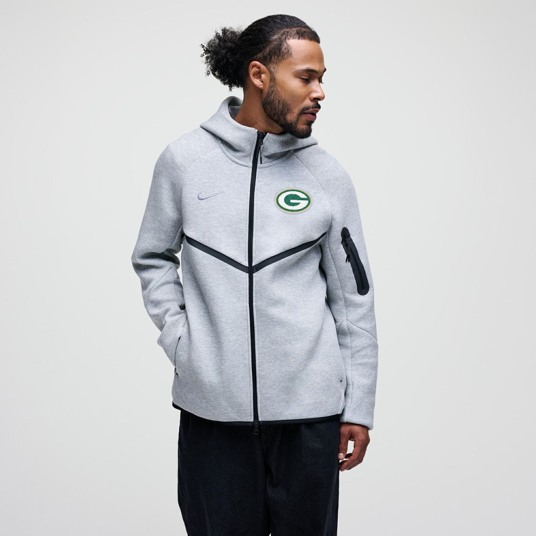 Green Bay Packers Tech Fleece Raglan Full-Zip Windrunner Hoodie Heather Gray