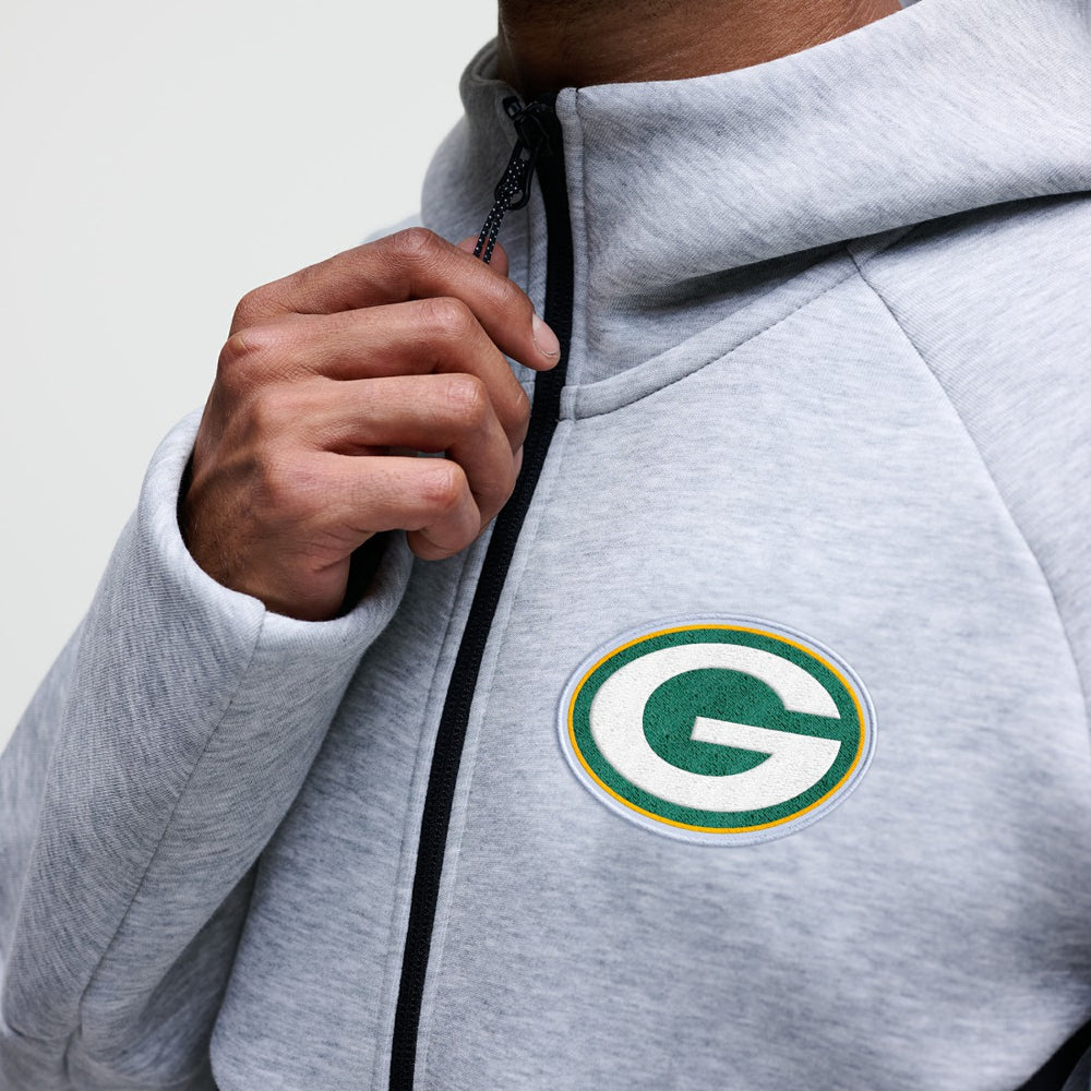 Green Bay Packers Tech Fleece Raglan Full-Zip Windrunner Hoodie Heather Gray
