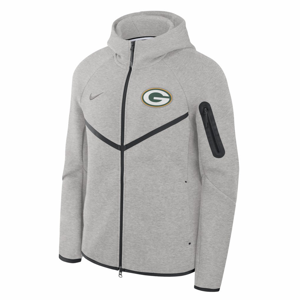Green Bay Packers Tech Fleece Raglan Full-Zip Windrunner Hoodie Heather Gray
