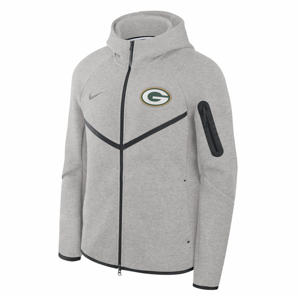 Green Bay Packers Tech Fleece Raglan Full-Zip Windrunner Hoodie Heather Gray