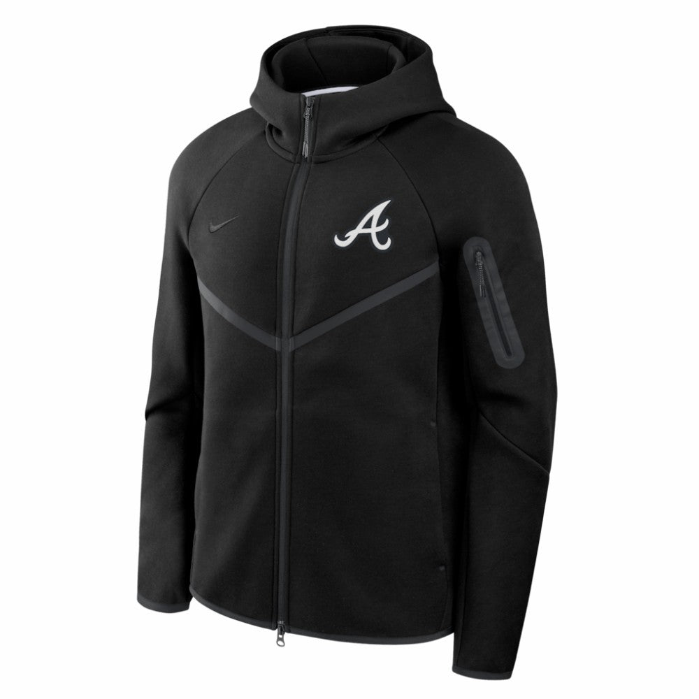 Atlanta Braves Nike Tech Fleece Raglan Full-Zip Windrunner Hoodie - Black Hoodies
