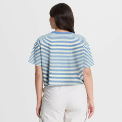 Philadelphia Phillies Nike Women's Cooperstown Collection Striped Cropped T-Shirt - Light Blue/Cream T-shirts