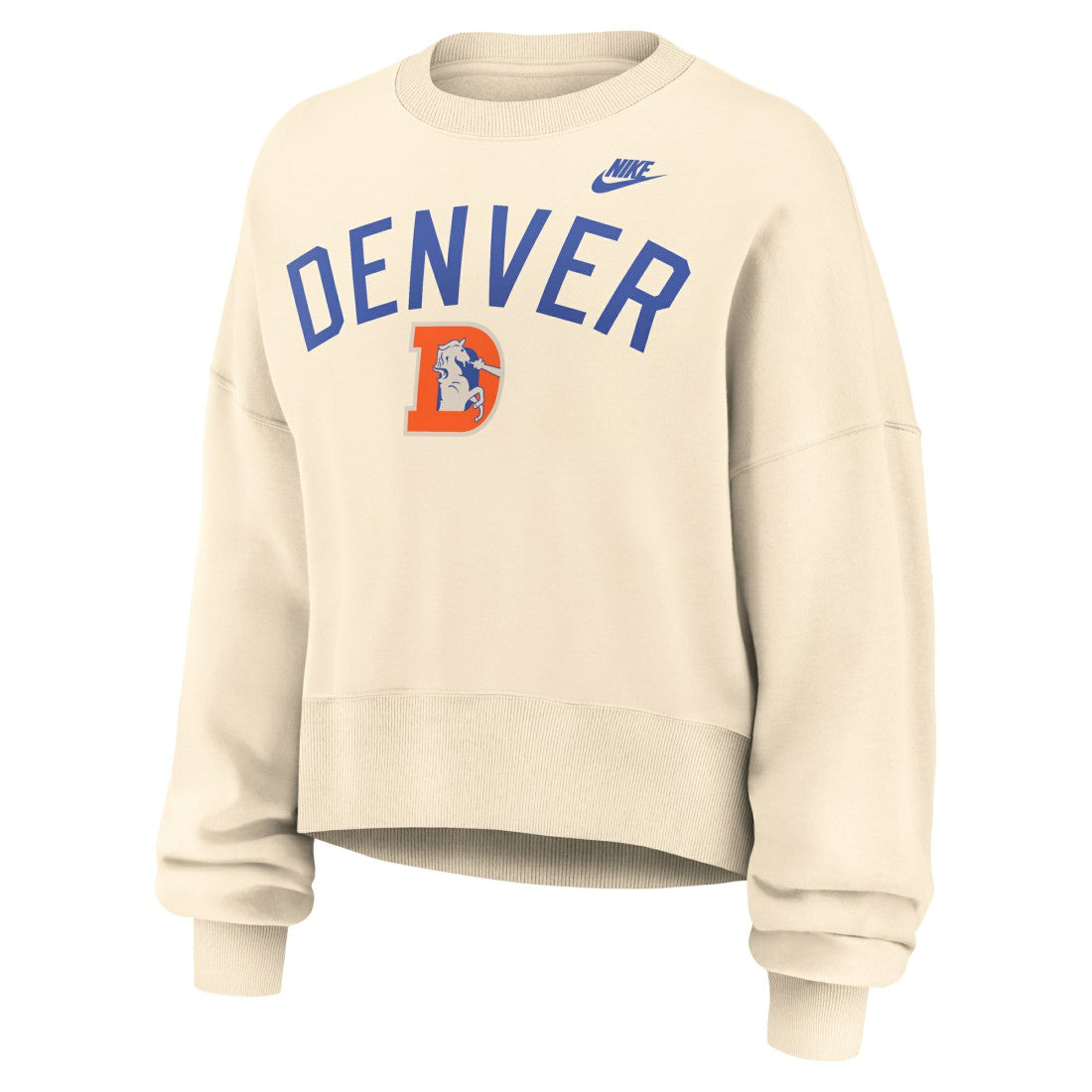 Denver Broncos Women's Oversized High Hip Legacy Arch Phoenix Fleece Sweatshirt Natural