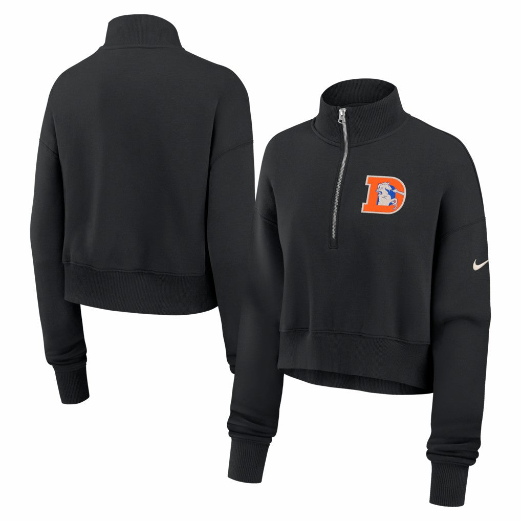 Denver Broncos Women's Legacy Phoenix Fleece Cropped Half-Zip Sweatshirt Black