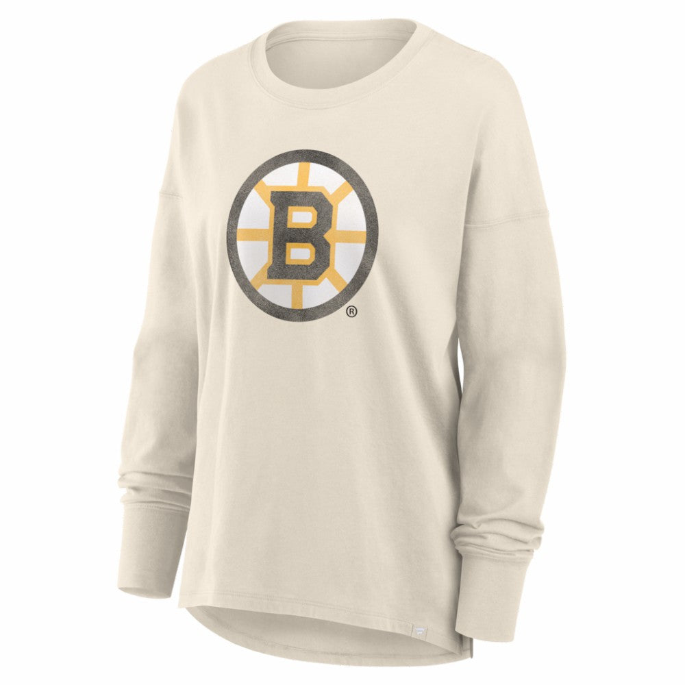 NHL Boston Bruins Fanatics Women's Distressed Logo Long Sleeve T-Shirt - Cream