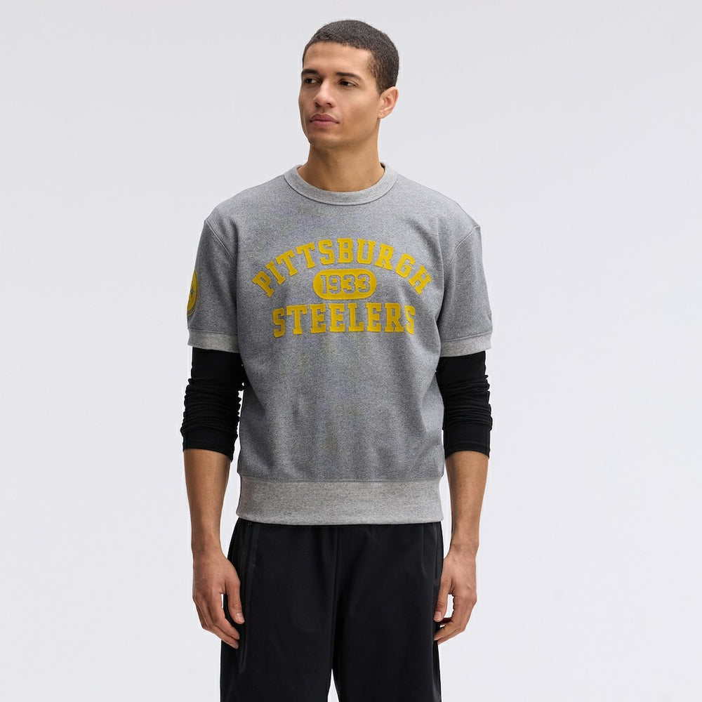 Pittsburgh Steelers IconicFleece Short Sleeve Sweatshirt Athletic Heather Gray