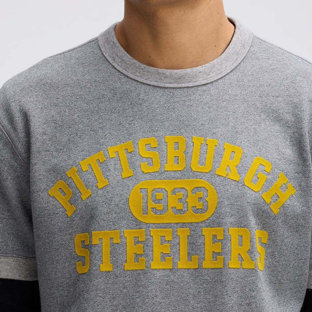 Pittsburgh Steelers IconicFleece Short Sleeve Sweatshirt Athletic Heather Gray