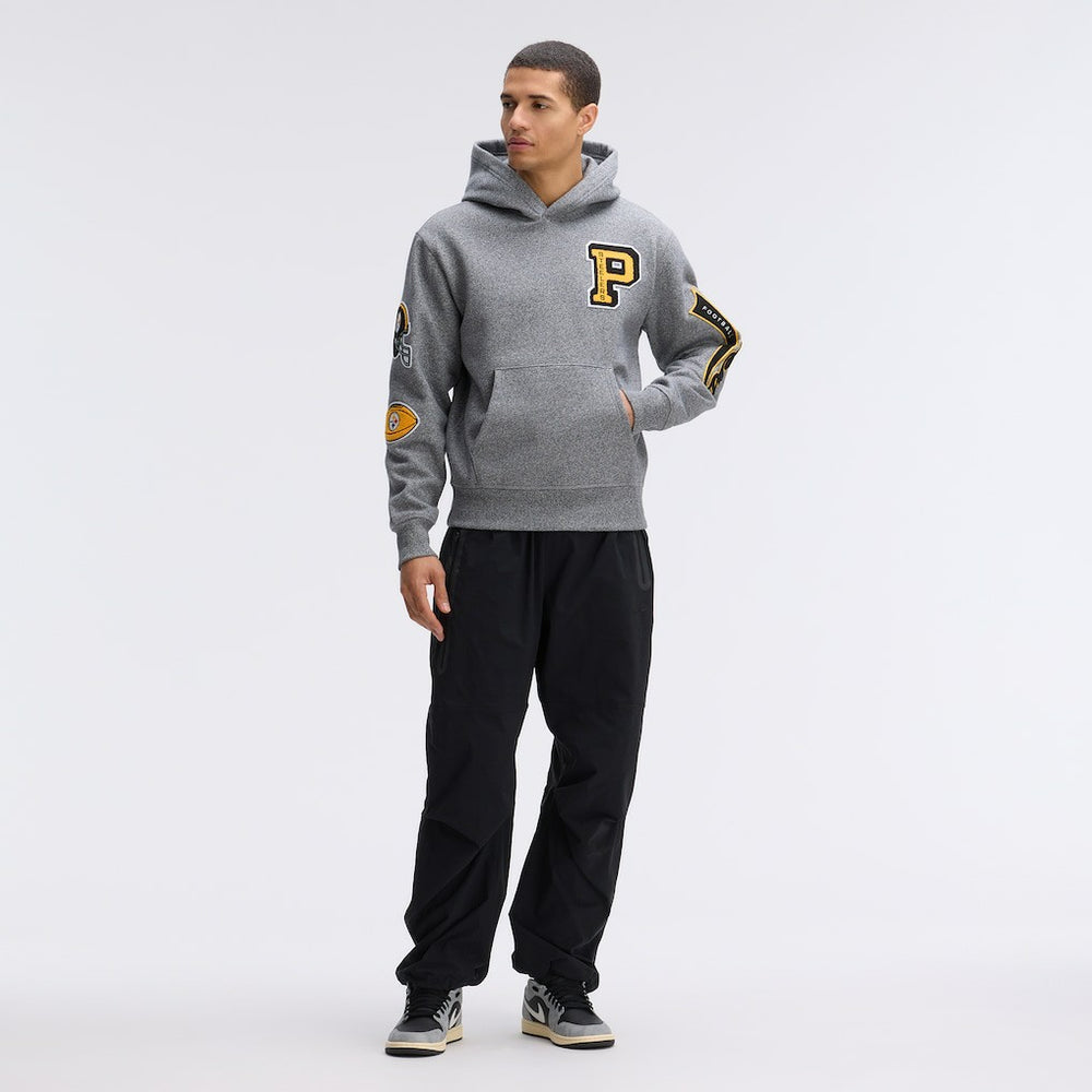 Pittsburgh Steelers IconicFleece Letterman Hoodie Athletic Heather Gray