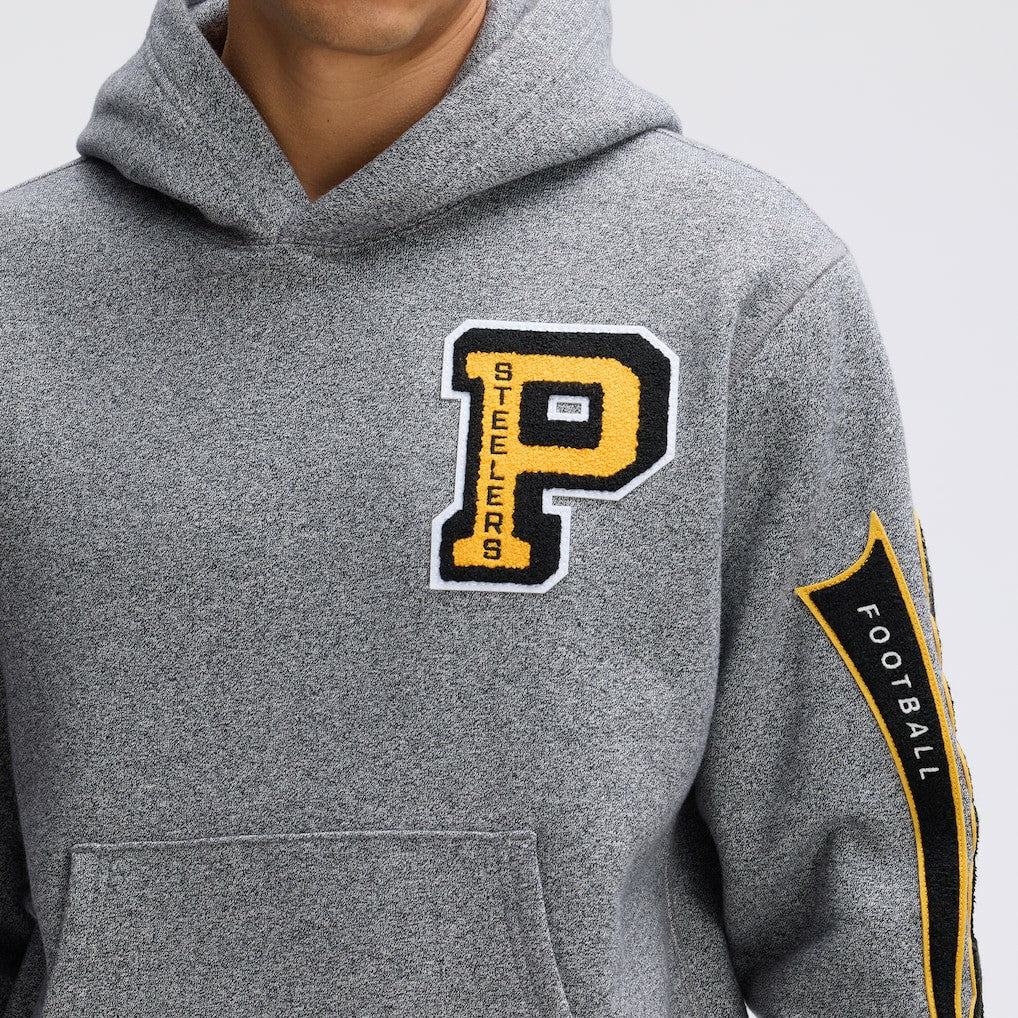 Pittsburgh Steelers IconicFleece Letterman Hoodie Athletic Heather Gray