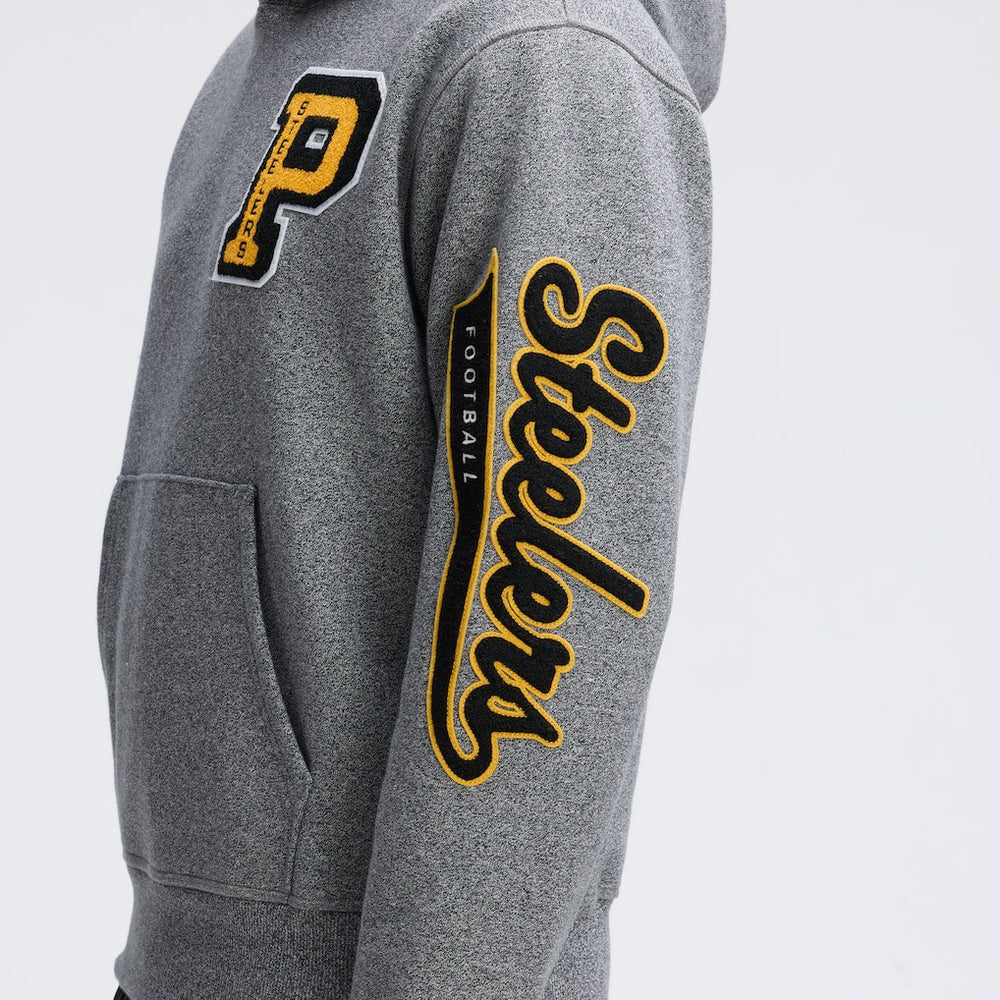 Pittsburgh Steelers IconicFleece Letterman Hoodie Athletic Heather Gray