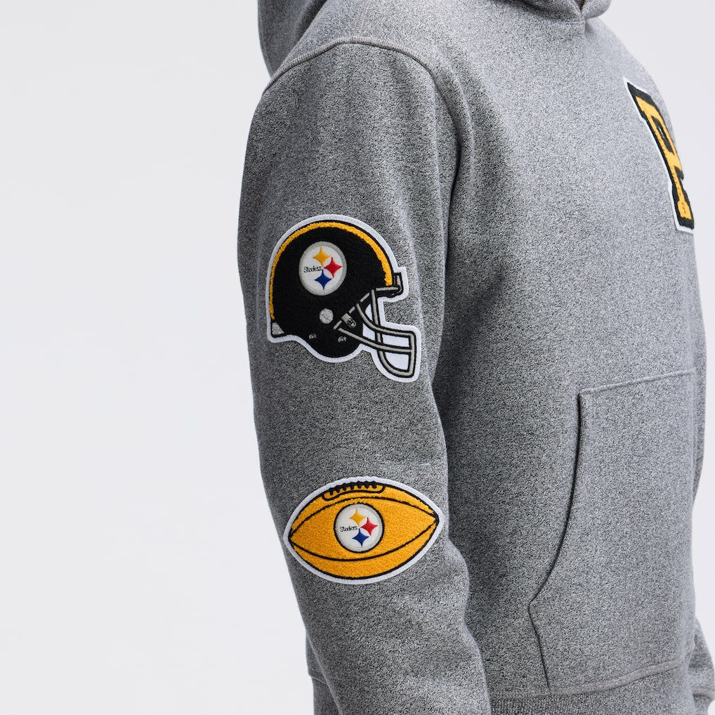 Pittsburgh Steelers IconicFleece Letterman Hoodie Athletic Heather Gray