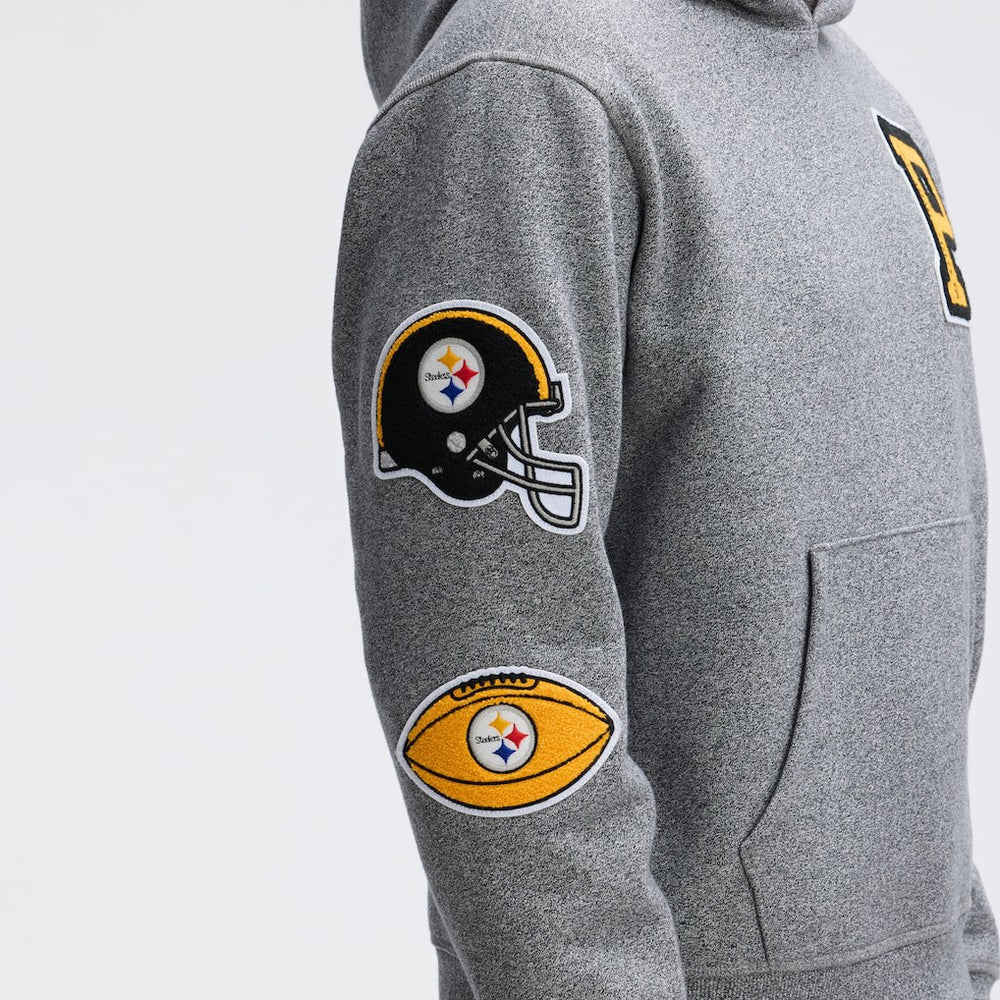 Pittsburgh Steelers IconicFleece Letterman Hoodie Athletic Heather Gray