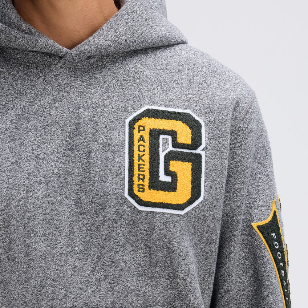 Green Bay Packers IconicFleece Letterman Hoodie Athletic Heather Gray