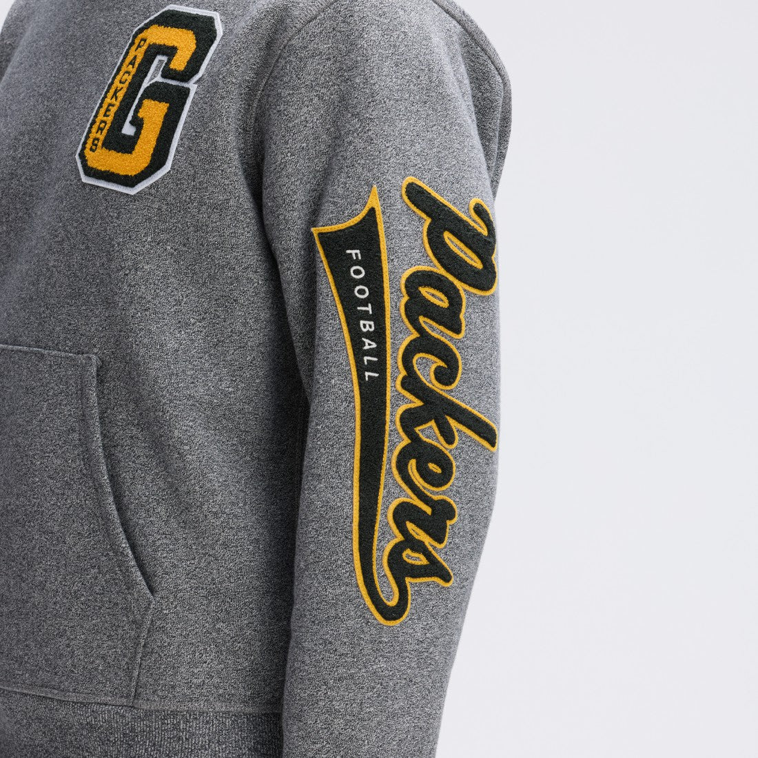 Green Bay Packers IconicFleece Letterman Hoodie Athletic Heather Gray