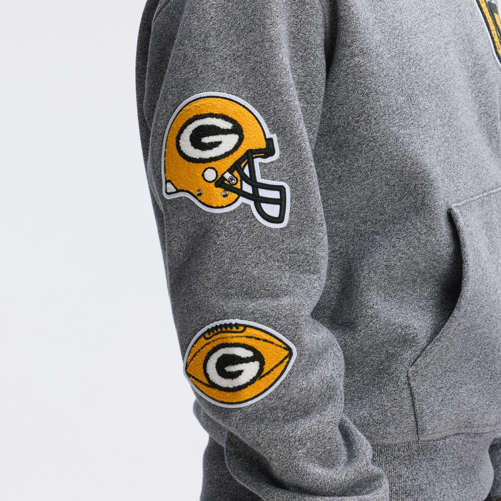 Green Bay Packers IconicFleece Letterman Hoodie Athletic Heather Gray