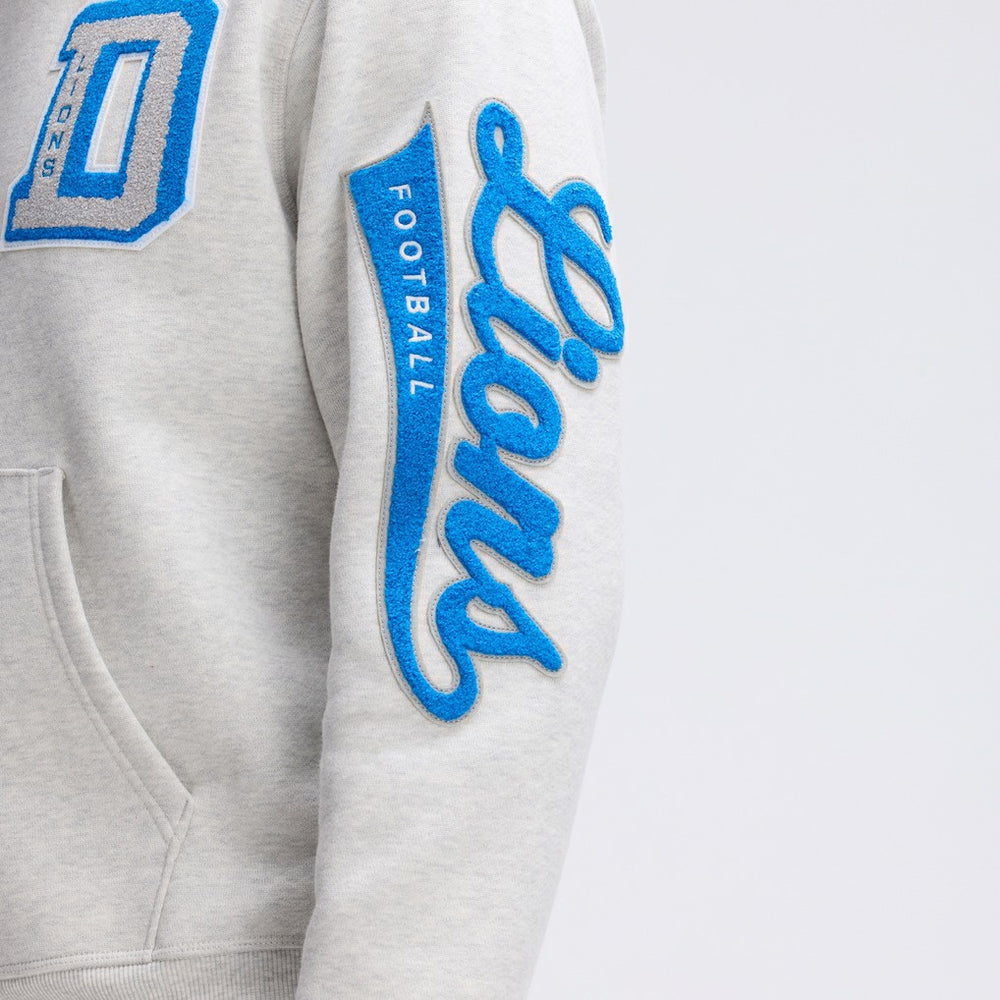 Detroit Lions IconicFleece Letterman Hoodie Heather Gray