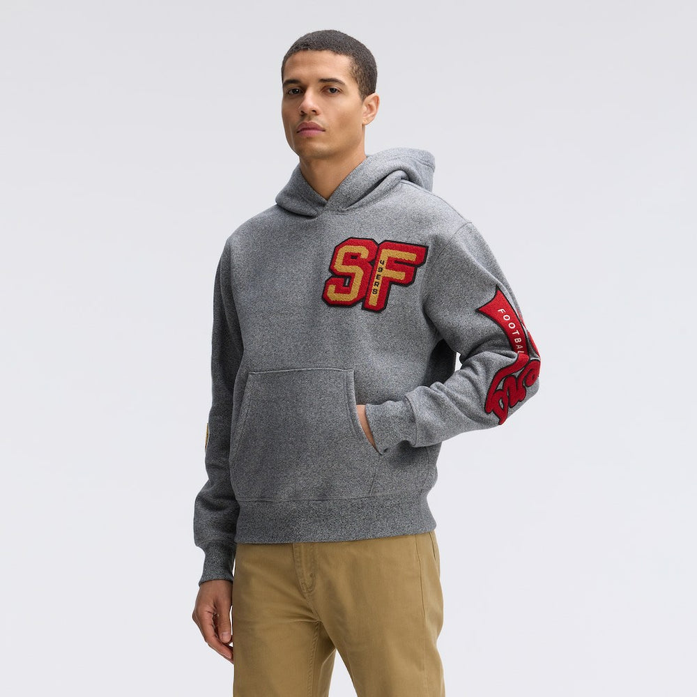 San Francisco 49ers IconicFleece Letterman Hoodie Athletic Heather Gray