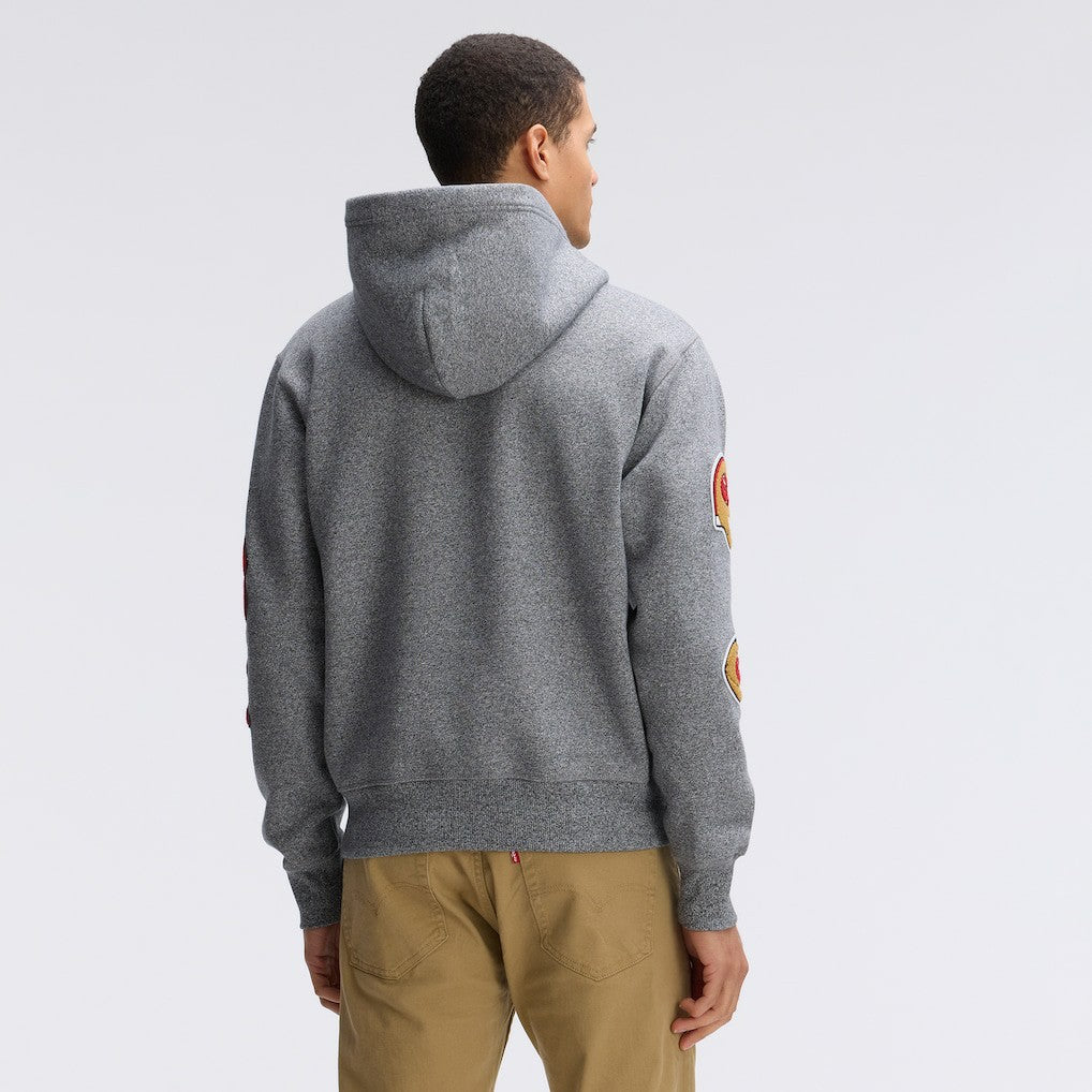 San Francisco 49ers IconicFleece Letterman Hoodie Athletic Heather Gray