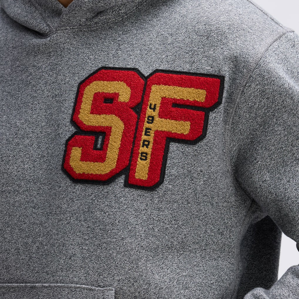 San Francisco 49ers IconicFleece Letterman Hoodie Athletic Heather Gray