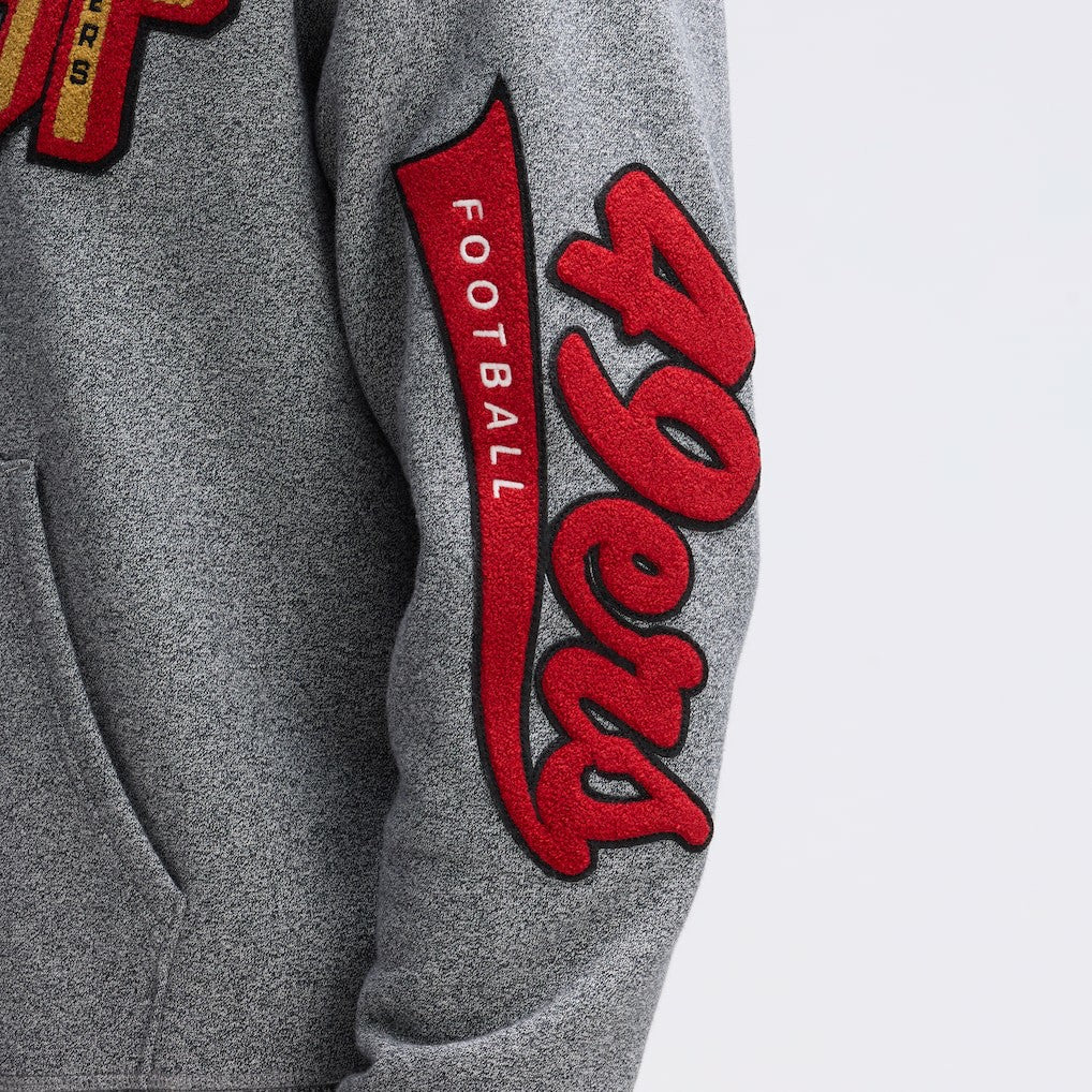 San Francisco 49ers IconicFleece Letterman Hoodie Athletic Heather Gray