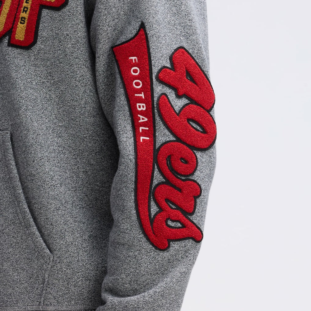 San Francisco 49ers IconicFleece Letterman Hoodie Athletic Heather Gray