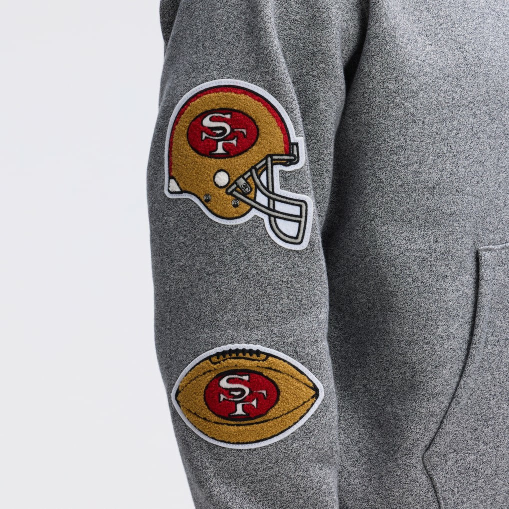 San Francisco 49ers IconicFleece Letterman Hoodie Athletic Heather Gray