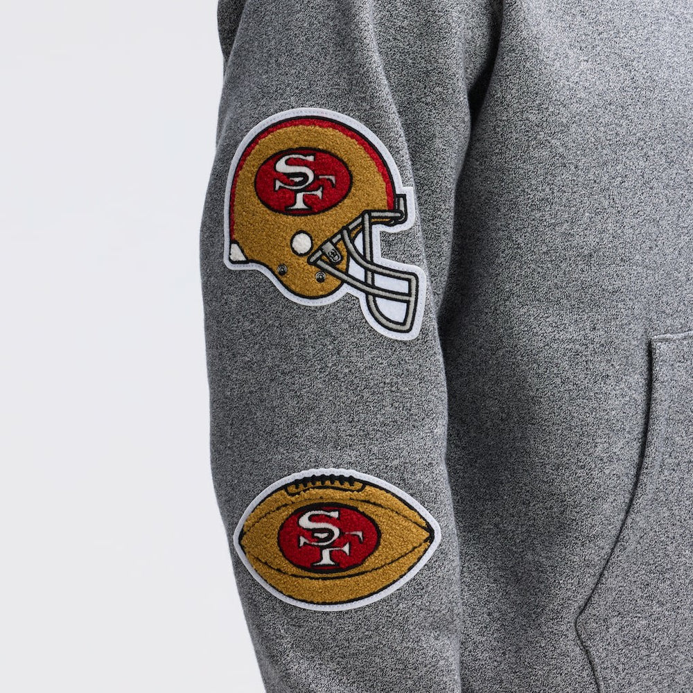 San Francisco 49ers IconicFleece Letterman Hoodie Athletic Heather Gray