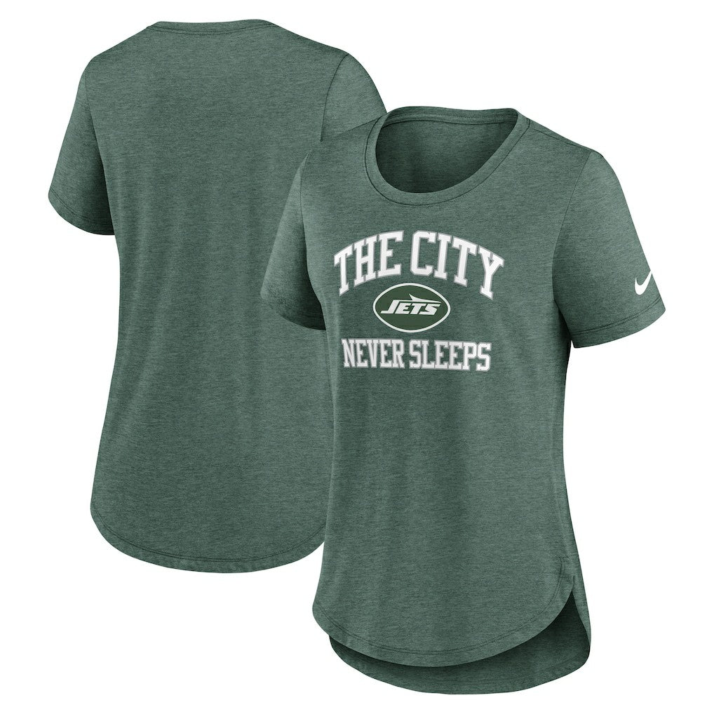New York Jets Women's The City Never Sleeps Tri-Blend T-Shirt Heather Green