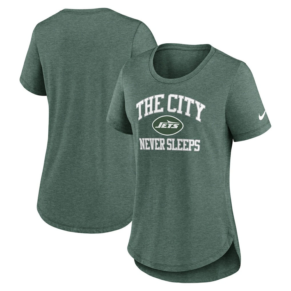 New York Jets Women's The City Never Sleeps Tri-Blend T-Shirt Heather Green