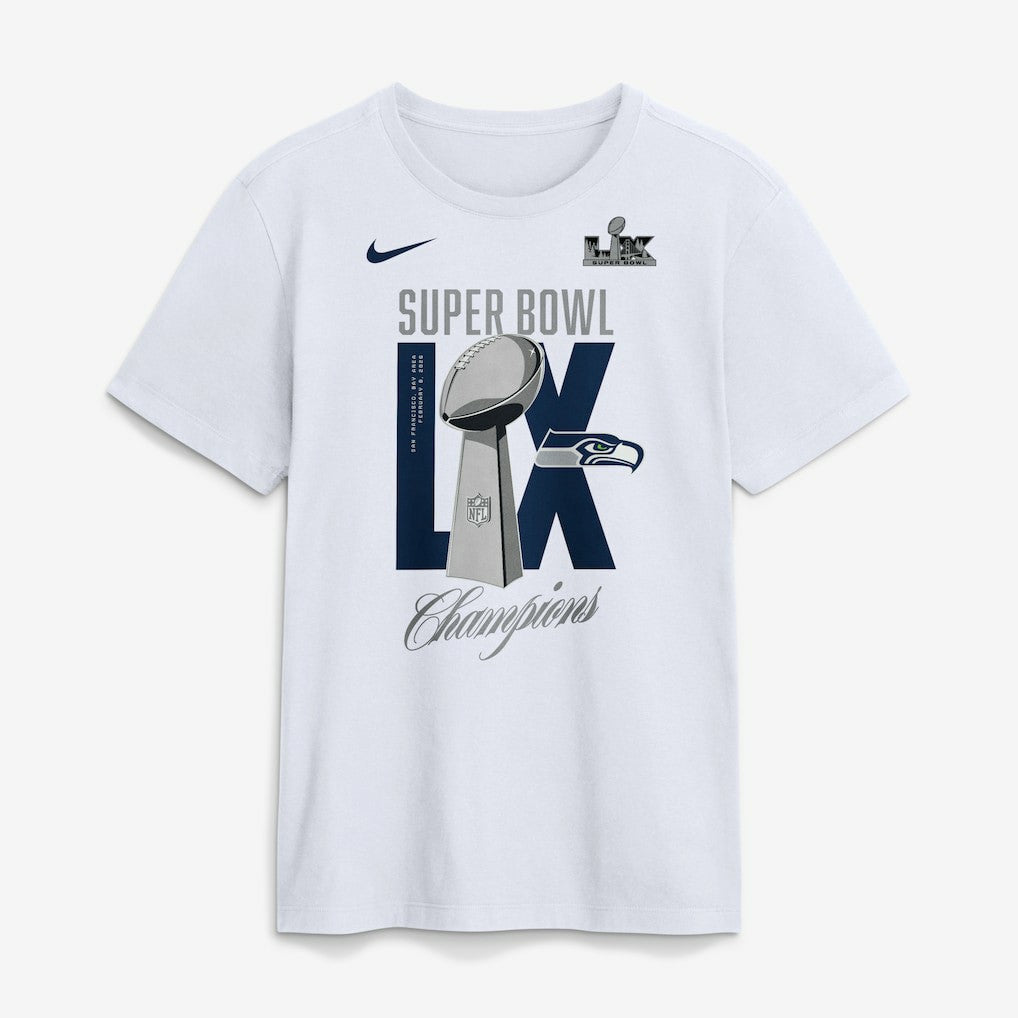 Seattle Seahawks Super Bowl LX Champions Lombardi Trophy T-Shirt White
