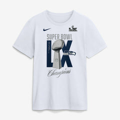 Seattle Seahawks Super Bowl LX Champions Lombardi Trophy T-Shirt White