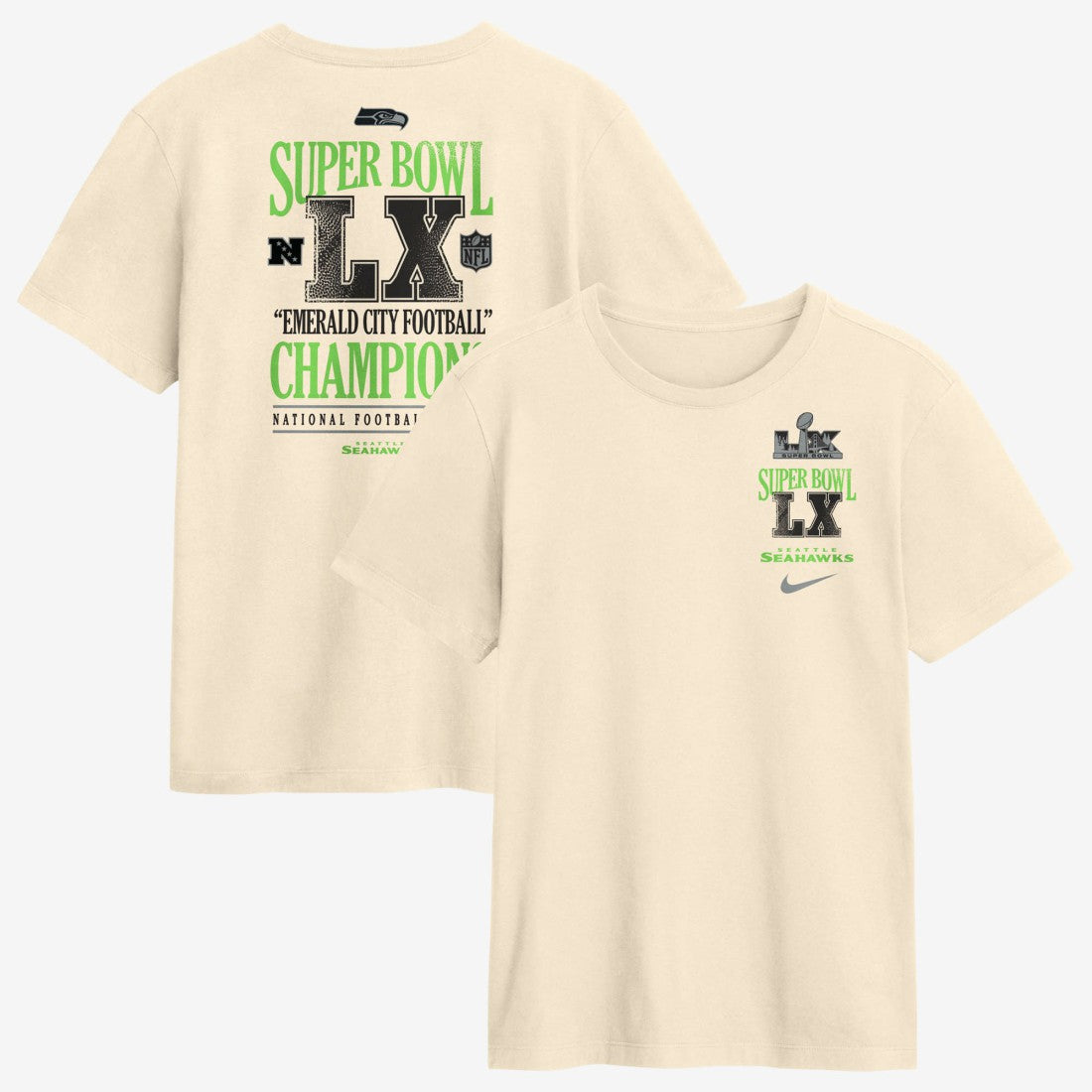 Seattle Seahawks Super Bowl LX Champions Long Ball T-Shirt Natural