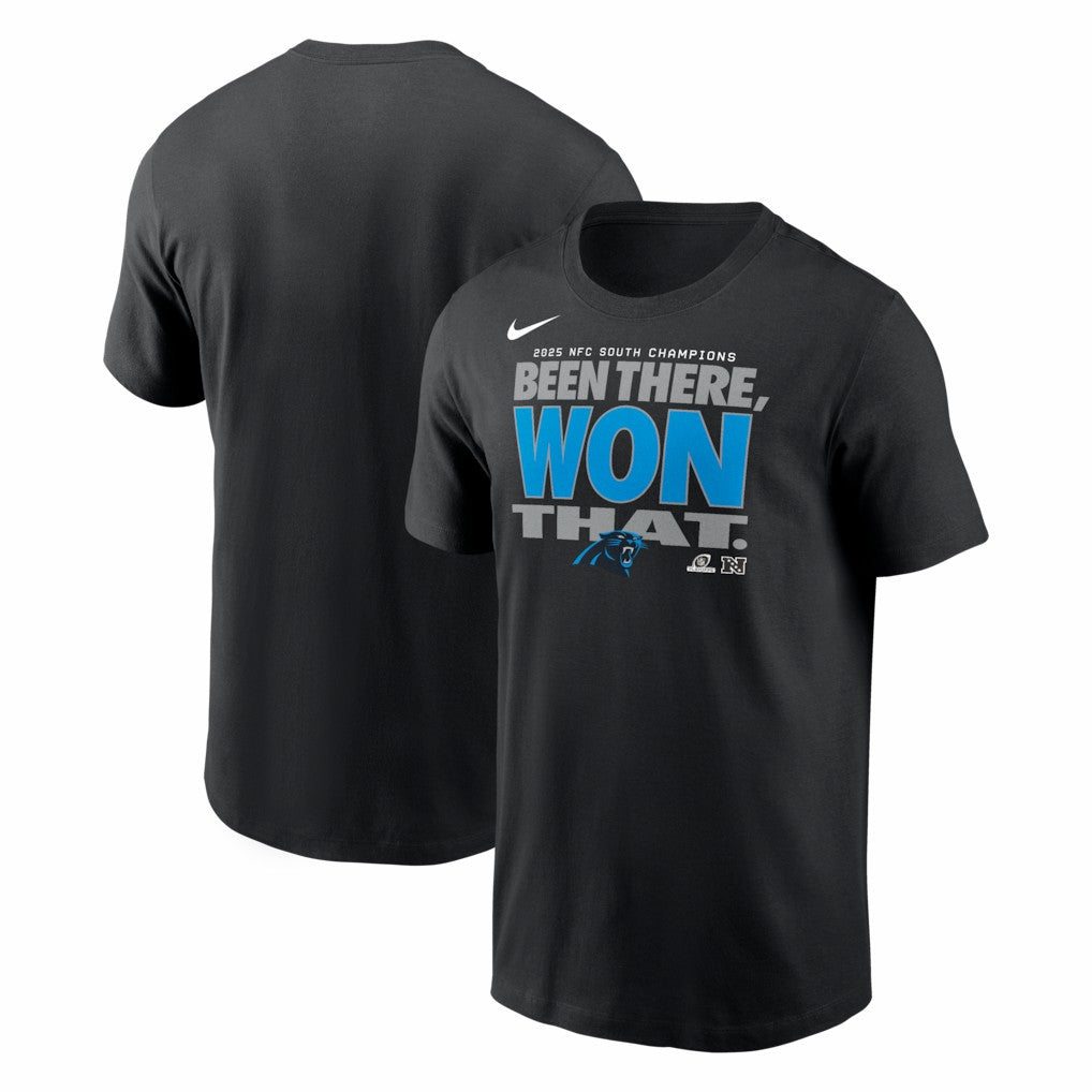 Carolina Panthers 2025 NFC South Division Champions Locker Room Trophy Collection T-Shirt Black
