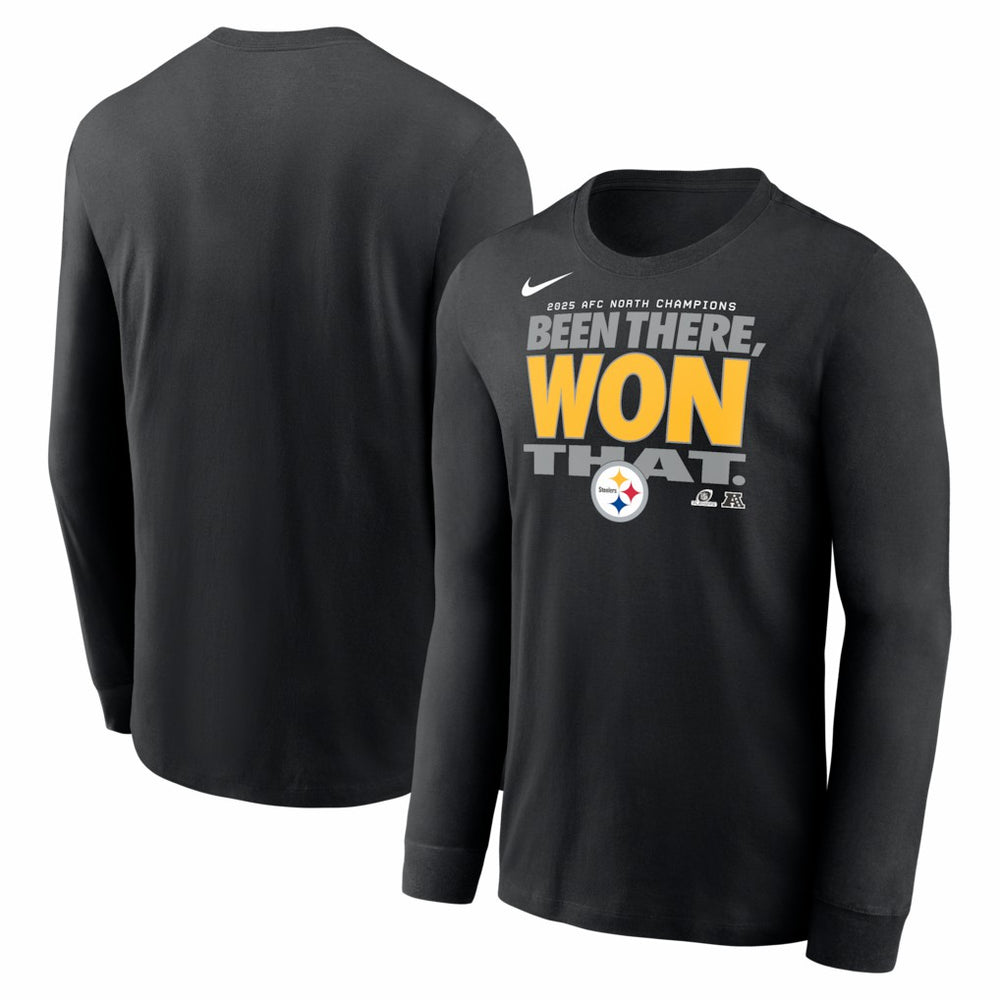 Pittsburgh Steelers 2025 AFC North Division Champions Locker Room Trophy Collection Long Sleeve T-Shirt Black