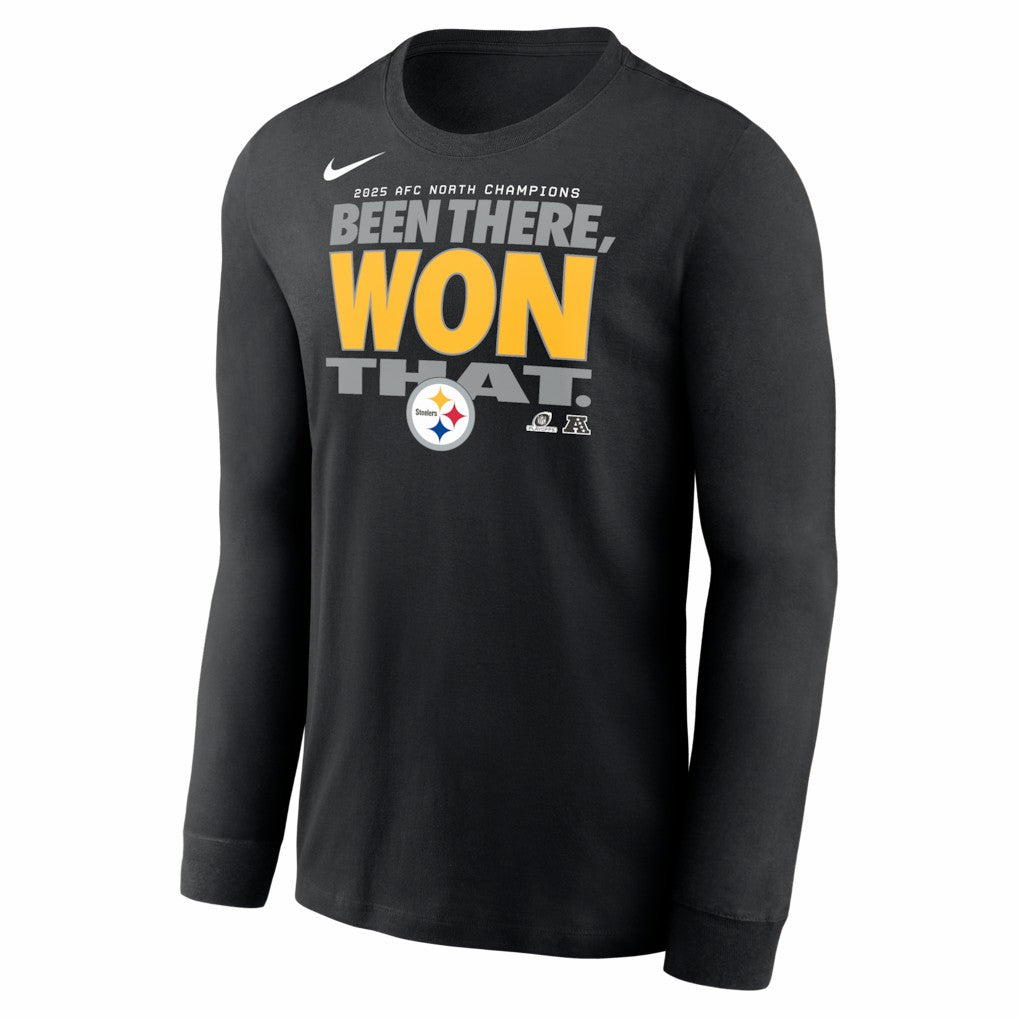 Pittsburgh Steelers 2025 AFC North Division Champions Locker Room Trophy Collection Long Sleeve T-Shirt Black