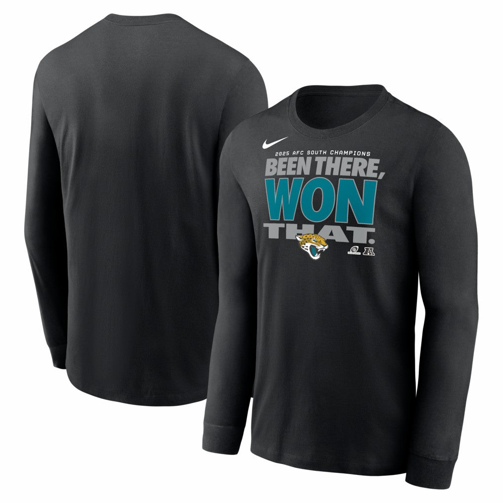 Jacksonville Jaguars 2025 AFC South Division Champions Locker Room Trophy Collection Long Sleeve T-Shirt Black