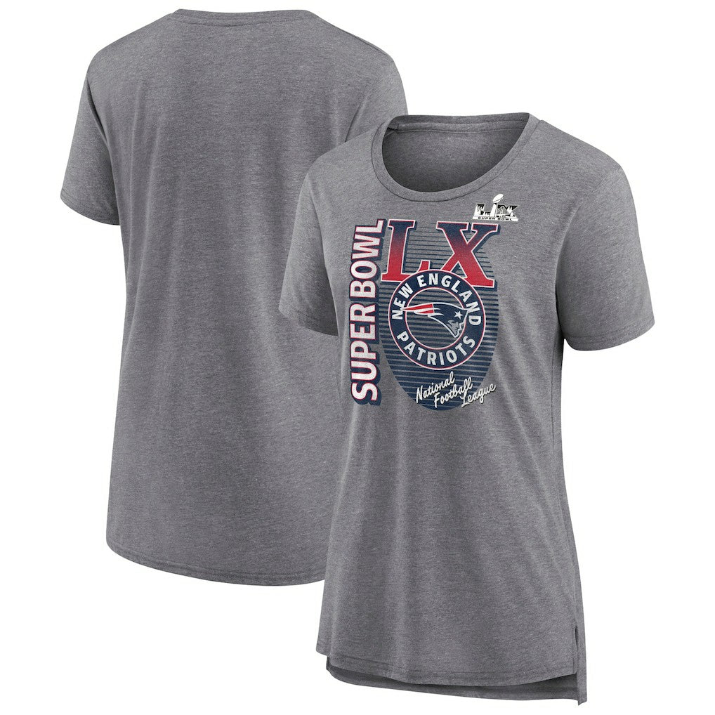 New England Patriots Women's Super Bowl LX Retro Tri-Blend T-Shirt Heather Gray