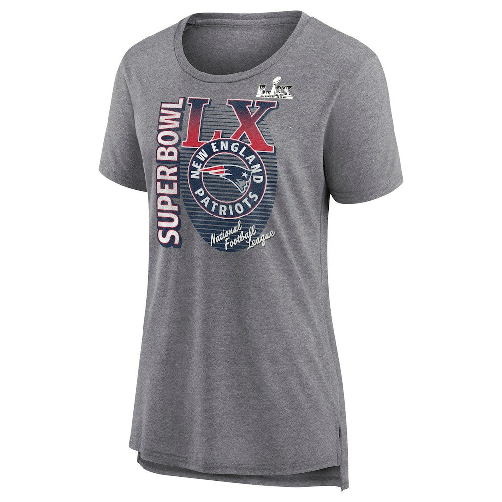 New England Patriots Women's Super Bowl LX Retro Tri-Blend T-Shirt Heather Gray