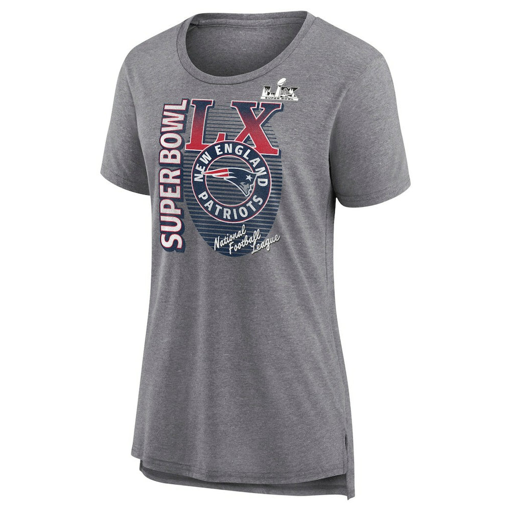 New England Patriots Women's Super Bowl LX Retro Tri-Blend T-Shirt Heather Gray