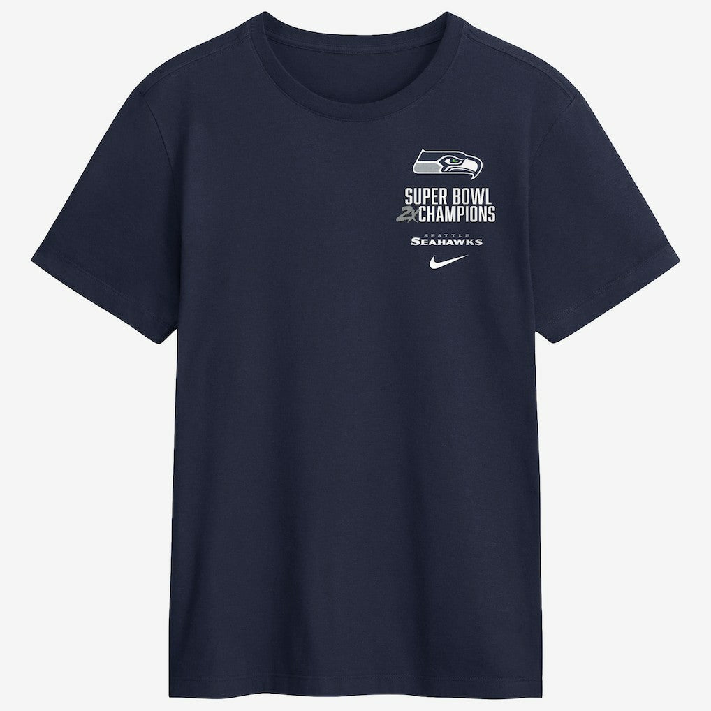 Seattle Seahawks Two-Time Super Bowl Champions Downtown Ring Club T-Shirt College Navy