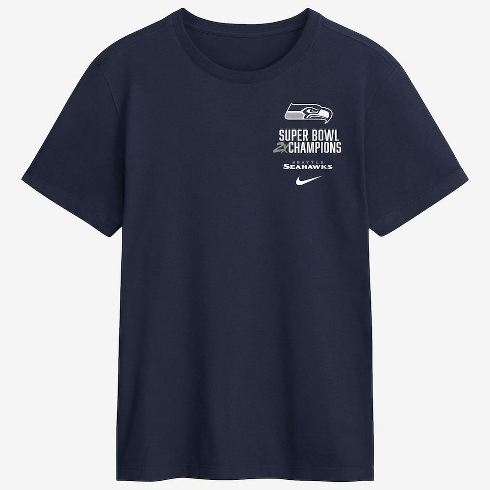 Seattle Seahawks Two-Time Super Bowl Champions Downtown Ring Club T-Shirt College Navy