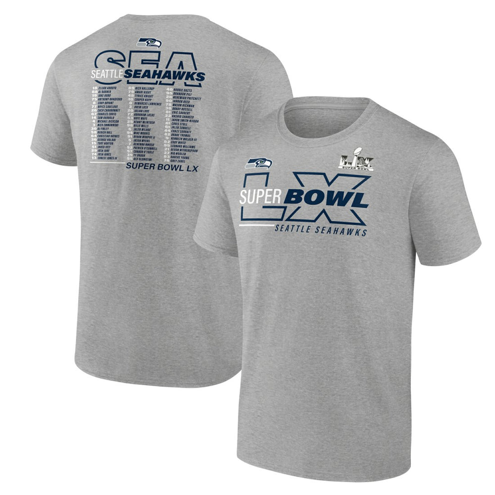 Seattle Seahawks Super Bowl LX Roster T-Shirt Heather Gray