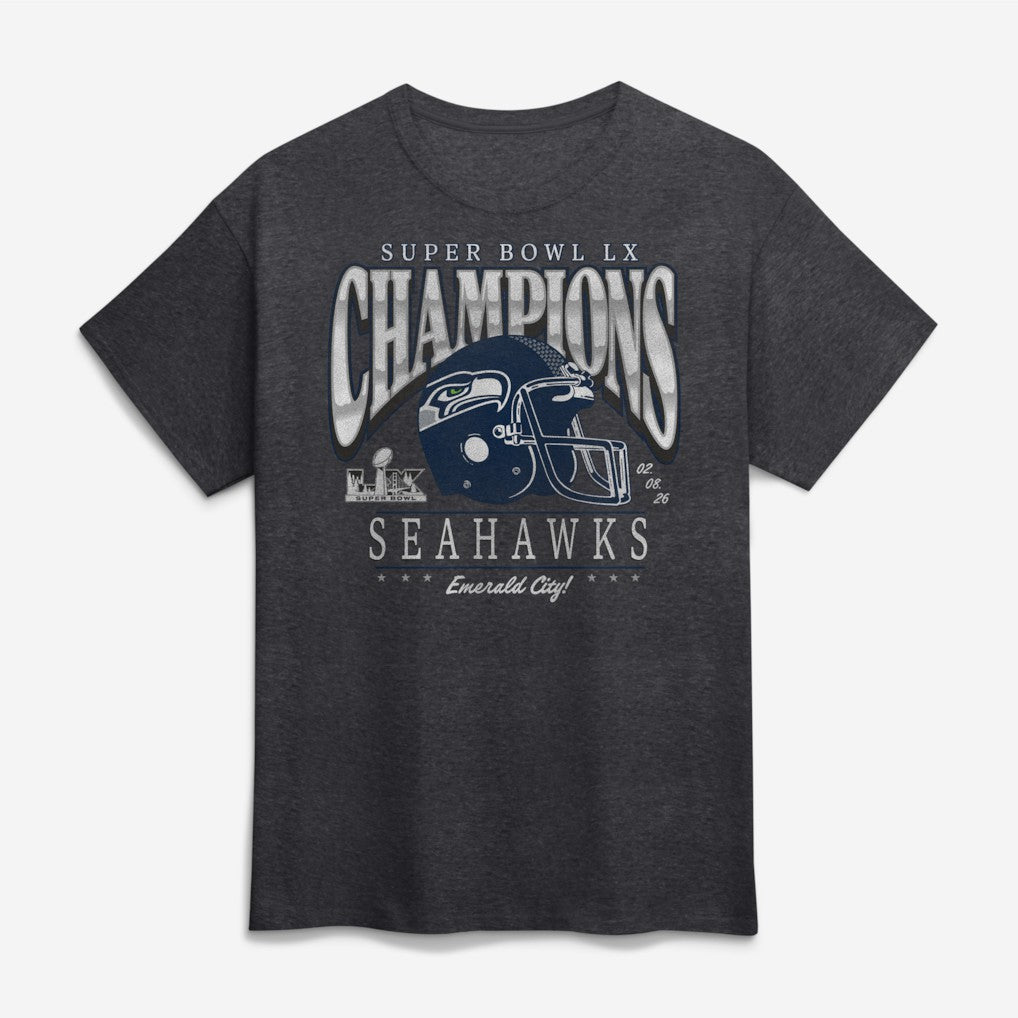Seattle Seahawks Super Bowl LX Champions Prestigious Run T-Shirt Heather Charcoal