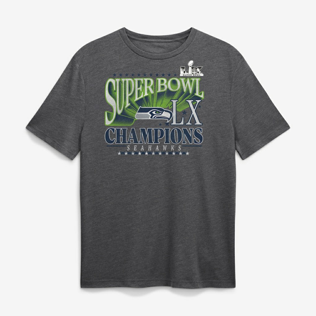 Seattle Seahawks Super Bowl LX Champions Top Dogs Tri-Blend T-Shirt Heather Charcoal